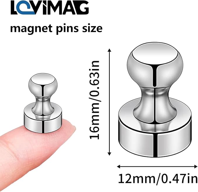 LOVIMAG Fridge Magnets 25Pcs, Magnet for Refrigerator Whiteboard, Silver | Small Strong Neodymium Metal Cute Push Pin for Classroom, Kitchen, Accessories Decorative, Office, Calendar