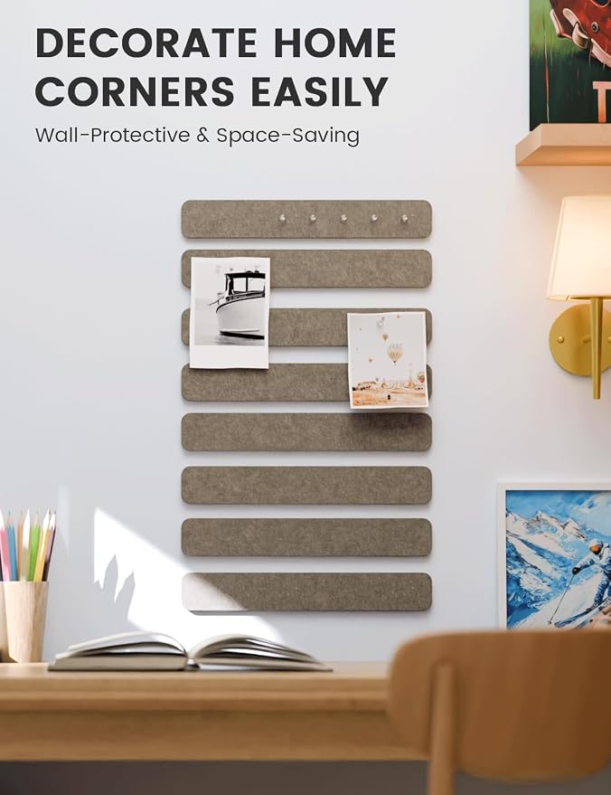Fluxynara 13" x 2" Felt Wall Panels, Earth Brown | 8-Pack Includes 50 Push Pins and Adhesive Tabs for Photos, Notes and Decor in Bedroom Doors, Home Office or Studios