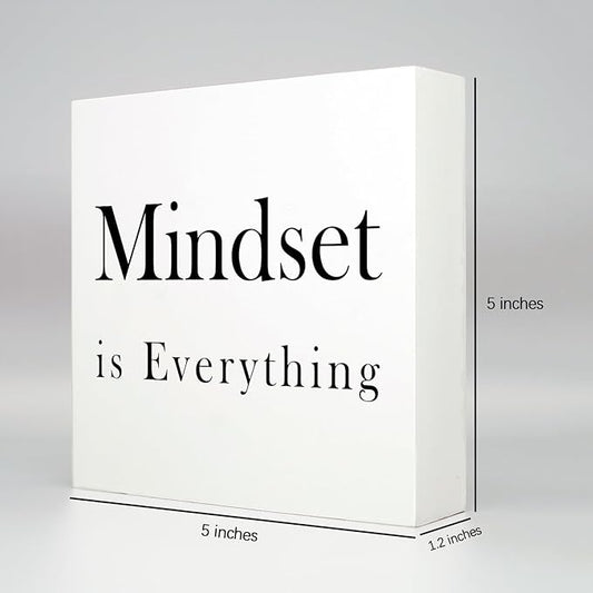 Office Desk Decor Office Decorations for Work Motivational Desk Decor Mindset Is Everything Wooden Signs Office Cubicle Decor Office Table Decor Inspirational Desk Decor Motivational Quotes (5x5inch)