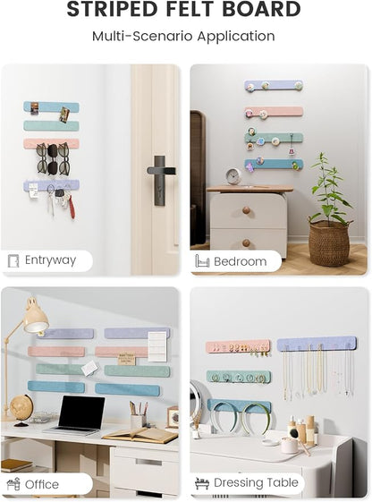 Fluxynara 13" x 2" Felt Wall Panels, Coastal Haze | 8-Pack Includes 50 Push Pins and Adhesive Tabs for Photos, Notes and Decor in Bedroom Doors, Home Office or Studios
