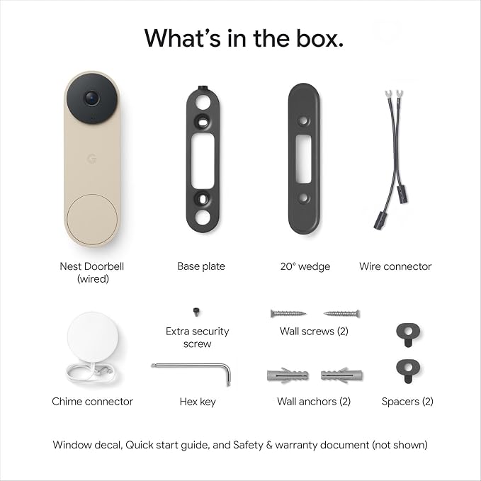 Google Nest Doorbell (Wired, 3rd Gen) - 2K Video, Live View - 2025 - Linen | Video doorbell, 2K HDR, intelligent alerts, color night vision, 2-way audio, works with Google Home & Gemini