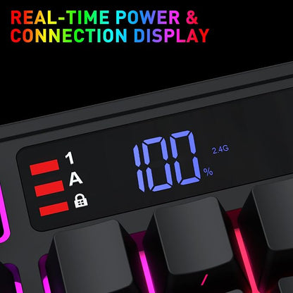 Redragon K526 PRO Wireless RGB Membrane Gaming Keyboard, LED Screen & Knob | See Battery, Mode & Time at a Glance, 0-Delay Tri-Mode, One-Touch Backlit & Media Adjust, 26-Key Anti-Ghost for Combo-Strike
