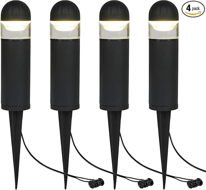 Low Voltage Landscape Lighting, 2W 200LM 12V LED Bollard Lights Outdoor Waterproof with Connectors, Aluminum Housing Driveway Pathway Walkway lights 3000K Warm White, ETL UL CSA Listed, 4 Pack