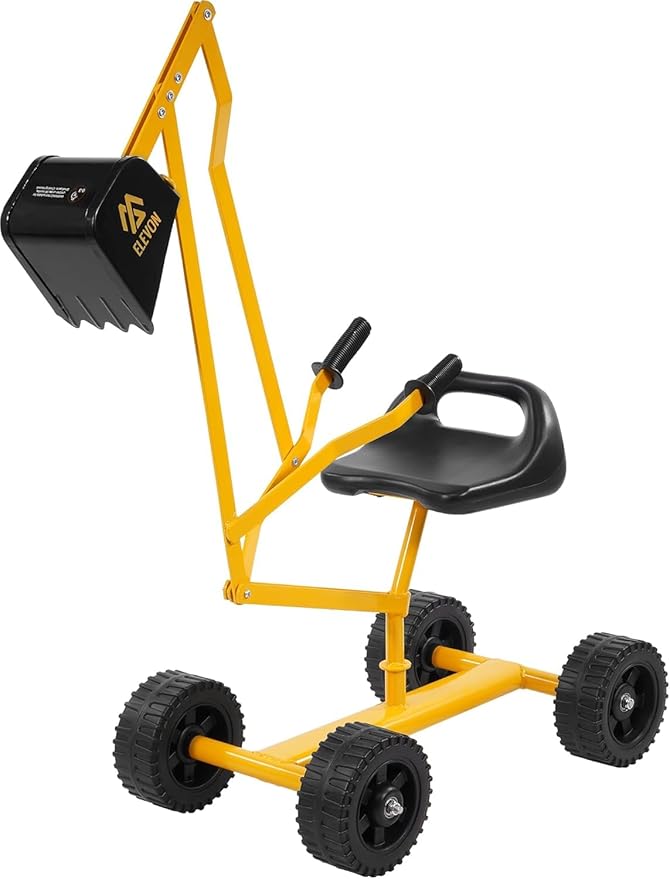 Sand Digger Excavator Toys for Kids Outdoor Sandbox Digger Crane with 360 Degree Rotatable Seat Excavator Ride On Toy Beach Toys Great for Sand Dirt and Snow Steel Outdoor Play Toys, Yellow