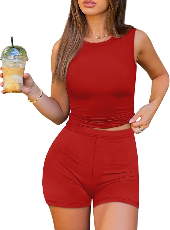 Sampeel Womens Two Piece Lounge Sets Casual Summer Spring Outfits 2 Piece Short Matching Clothing Set Athletic Active Wear