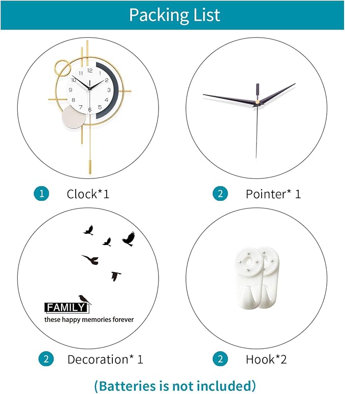 Large Wall Clocks for Living Room Decor Modern Wall Clock Battery Operated Silent Non-Ticking for Bedroom Office Kitchen Home Decoration Gold Metal Unique Wall Watch Clock 17.7x27.3in