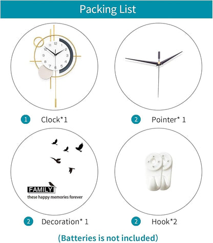 Large Wall Clocks for Living Room Decor Modern Wall Clock Battery Operated Silent Non-Ticking for Bedroom Office Kitchen Home Decoration Gold Metal Unique Wall Watch Clock 17.7x27.3in