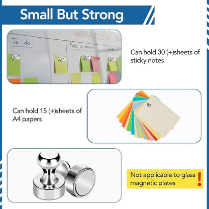 LOVIMAG Fridge Magnets 28Pcs, Magnet for Refrigerator Whiteboard, Silver | Small Strong Neodymium Metal Cute Push Pin for Classroom, Kitchen, Accessories Decorative, Office, Calendar