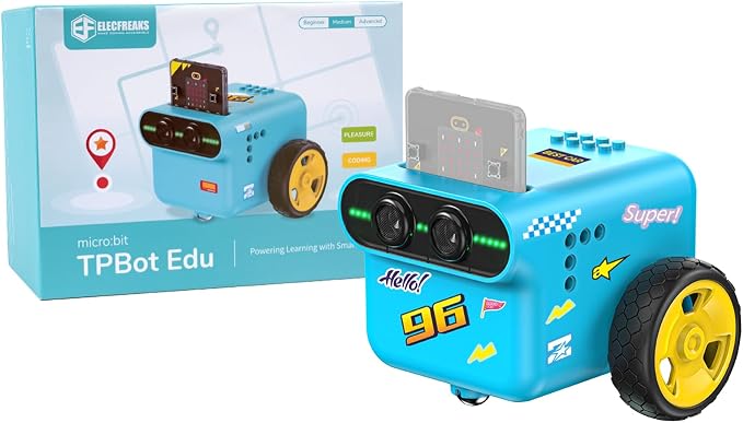 ELECFREAKS microbit Tpbot-Edu Version Kit Precise Control Angles and Directions Suitable for STEM Project, BBC Micro:bit DIY Coding Car with Wiki Tutorial(Without Micro:bit)