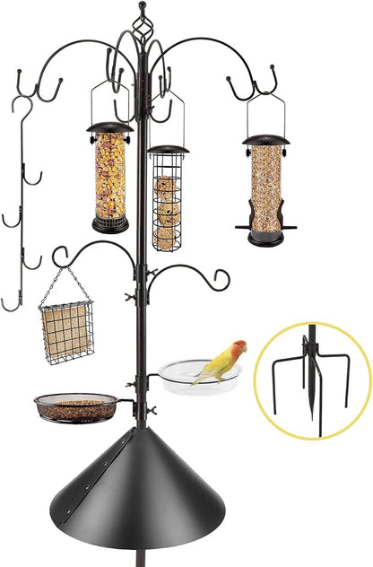 Deluxe Bird Feeding Station Kit Bird Feeder Pole with Squirrel Baffle, Suet Cage, Bath Tray for Planter Hanger - Wildlife-Friendly Design