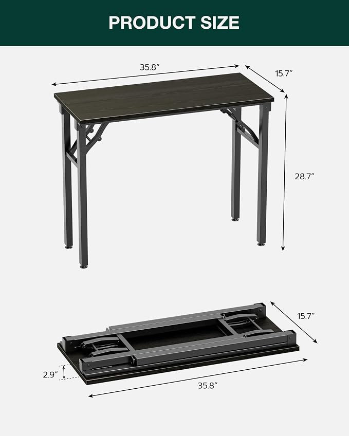 Frylr Small Folding Computer Desk – Portable 35.8 Inch Foldable Laptop Table, Collapsible and Compact for Easy Storage and Fast Setup, Lightweight for Small Spaces, Craft and Study Use, Dark Oak
