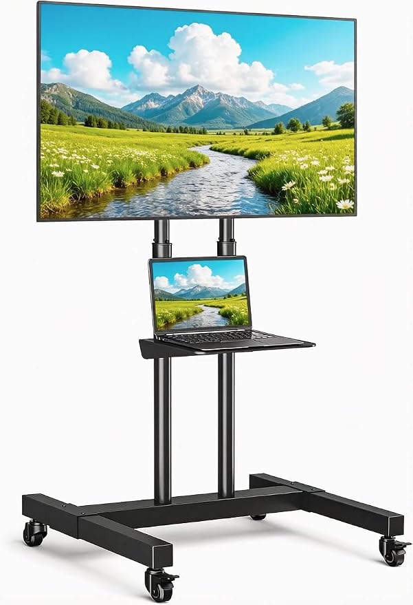 Rfiver Mobile TV Cart Rolling TV Stand for 32-83 Inch Screens up to 110lbs, Portable TV Stand on Wheels with Height Adjustable Shelf, Outdoor TV Stands Mount for Home Office MAX VESA 600x400mm, Black