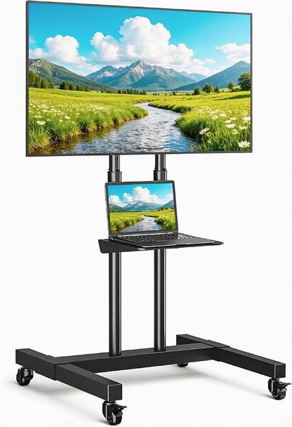 Rfiver Mobile TV Cart Rolling TV Stand for 32-83 Inch Screens up to 110lbs, Portable TV Stand on Wheels with Height Adjustable Shelf, Outdoor TV Stands Mount for Home Office MAX VESA 600x400mm, Black