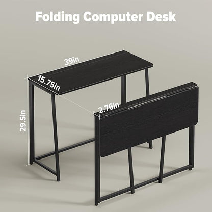 WOHOMO Folding Desk, 39.4" Foldable Computer Table for Small Spaces, Black | Easy Assembly and Fold, Sturdy Home office desks for Study Bedroom Dorm Space Saving Writing Work Apartment