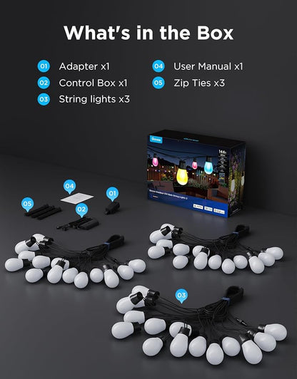 Govee S14 Bulb Outdoor String Lights 2, 144ft RGBICWW, 45 LED Bulbs, IP66 | Patio Lights with 111 Scene Modes for Patio, Backyard, Garden, Compatible with Alexa, Google, Matter, APP Control