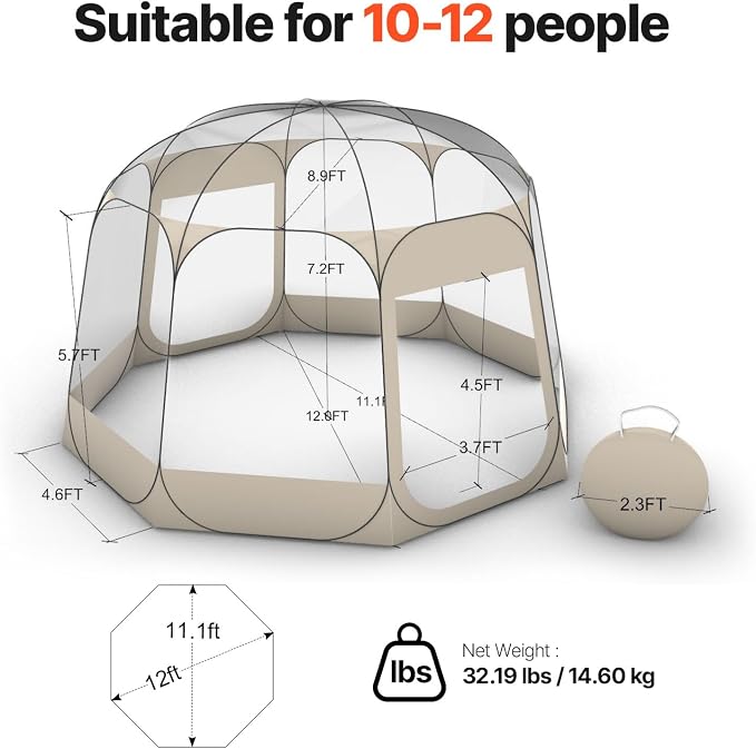 VEVOR Pop up Sports Tent, 8 Sizes Optional Clear Bubble Tent for 1-6 Person, Waterproof Outdoor Pod with Floor Mat & Top Cover, Garden Igloo Dome Tents Camping Shelter for Sports Watching