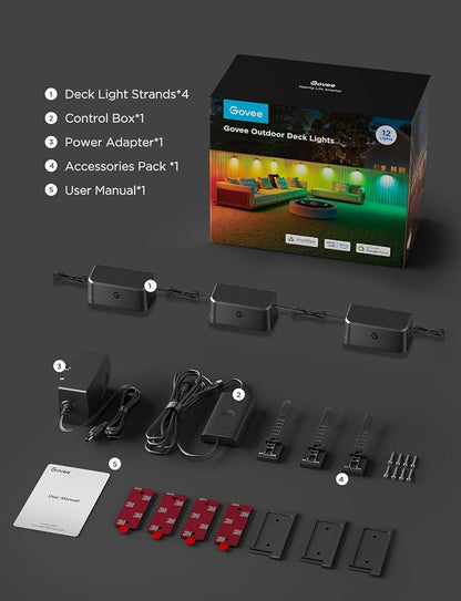 Govee 72ft RGBIC Outdoor Deck Lights, 4000K White Light, IP65 Smart Lights | 60+ scene modes, -4°F to 104°F, APP Remote or Voice Control, Work with Alexa, Matter, Google Home, Music Mode, Patio Decor