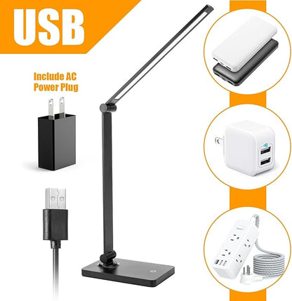 Desk Lamp LED Desk Lamps Eye-Caring Desk Lamps Dimmable Table Lamps Dimmable Office Lamp with USB Port Touch Control for Home Office Bedroom student dormitory (USB plug-in Desk Lamp)