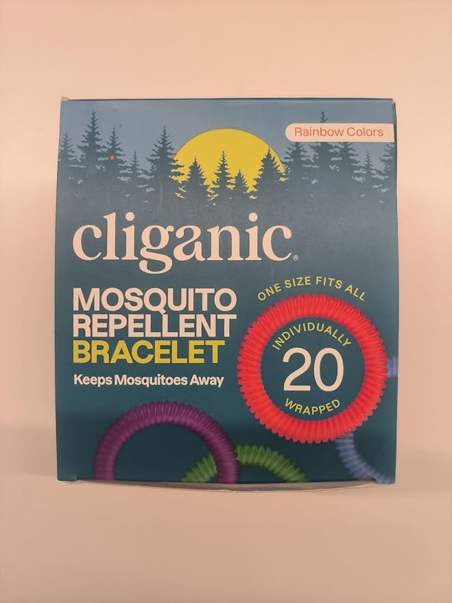Cliganic 20 Pack Mosquito Repellent Bracelets for Adults & Kids (Rainbow Colors) - Natural DEET-Free Bands, Individually Wrapped