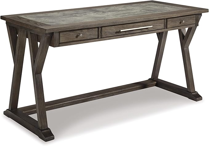 Signature Design by Ashley Luxenford Rustic Farmhouse 60" Home Office Desk with Drawers, Distressed Gray