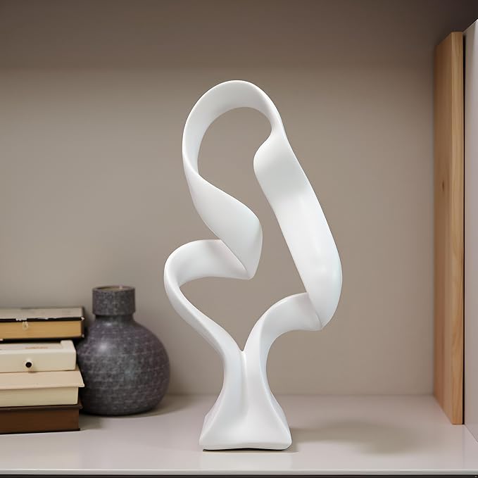 15" Modern Abstract Ribbon Decorative Sculpture, Knot Sculptures,Home Decor,Coffee Table Statues,Dining Living Room Desk Decor（White）