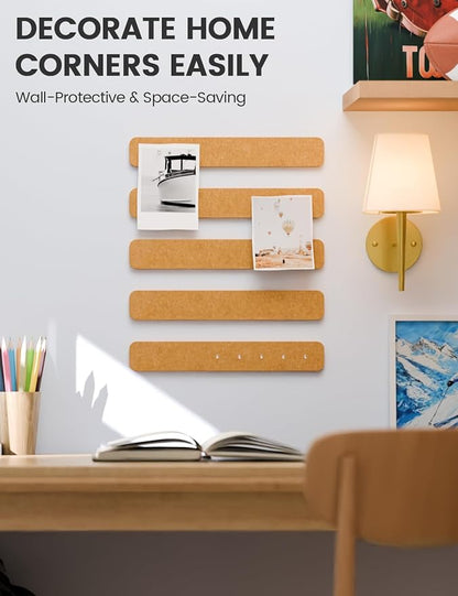 Fluxynara 13" x 2" Felt Wall Panels, Sunset Yellow | 5-Pack Cork Board Alternative with 35 Push Pins, Adhesive Mounting for Bedroom Door or Home Office