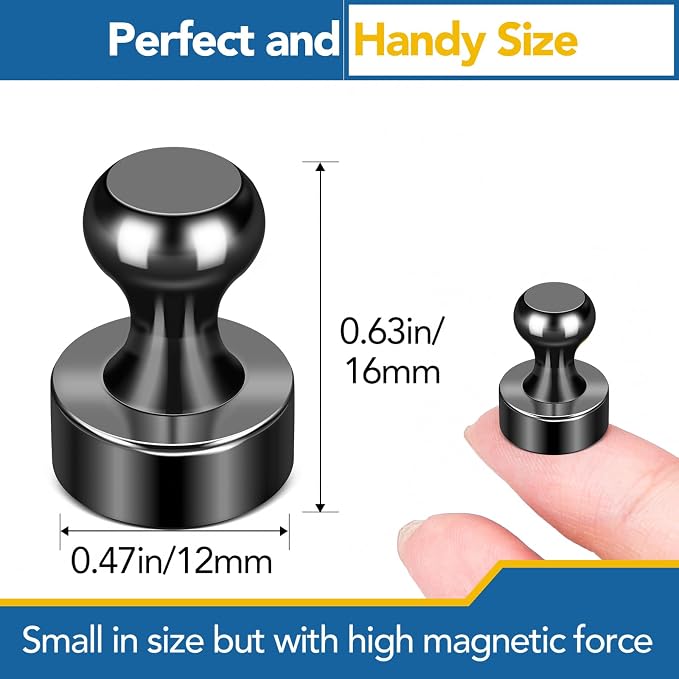 LOVIMAG Fridge Magnets 28Pcs, Magnet for Refrigerator Whiteboard, Black | Small Strong Neodymium Metal Cute Push Pin for Classroom, Kitchen, Accessories Decorative, Office, Calendar