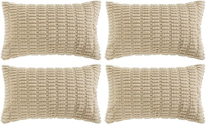 Fancy Homi 4 Packs Decorative Throw Pillow Covers for Living Room Couch Bed, Modern Farmhouse Boho Home Décor Accent Cushion Case, 24" x 12", Tan