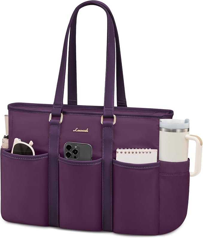 LOVEVOOK 17 Inch Laptop Tote Bag for Women Work, Teacher Nurse Work Tote Bag With Large Cup Holder, Utility Bag For Work/Travel/College/Daily, Large Purse Handbag With Multi Pockets & Top Zipper