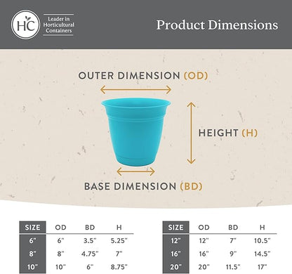 The HC Companies 16 Inch Eclipse Round Planter Pots with Drainage Holes & Attached Saucer, Lightweight UV-Resistant Plastic Indoor Outdoor Planters, 2-Pack Flower Pots for Garden & Home Decor, Peridot