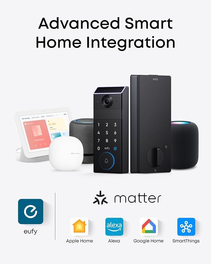 eufy Security Smart Lock FamiLock S3 with Palm Vein Recognition, Keyless Entry Door Lock for Front Door, Wi-Fi Keypad Deadbolt+ 2K HDR Doorbell Camera, 16 GB Built‑in Storage, BHMA 1, No Monthly Fee