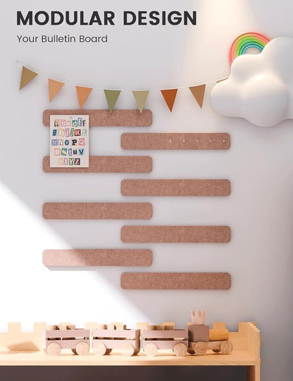 Fluxynara 13" x 2" Felt Wall Panels, Terracotta | 8-Pack Includes 50 Push Pins and Adhesive Tabs for Photos, Notes and Decor in Bedroom Doors, Home Office or Studios
