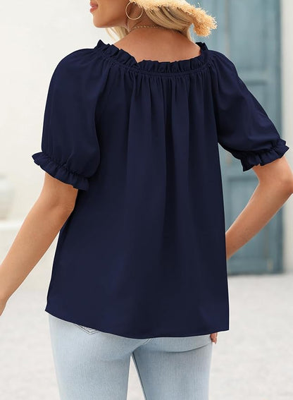 EVALESS Womens Tops Off The Shoulder Blouses for Women Dressy Casual Cute Puff Sleeve T Shirts Fashion 2026