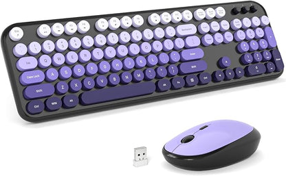 MOFII Wireless Keyboard and Mouse Combo, Full Size 2.4G Retro Round Computer Keyboard and Mouse Set, Plug and Play, for Windows, Computer, Desktop, PC, Notebook - (Black Purple Gradient)