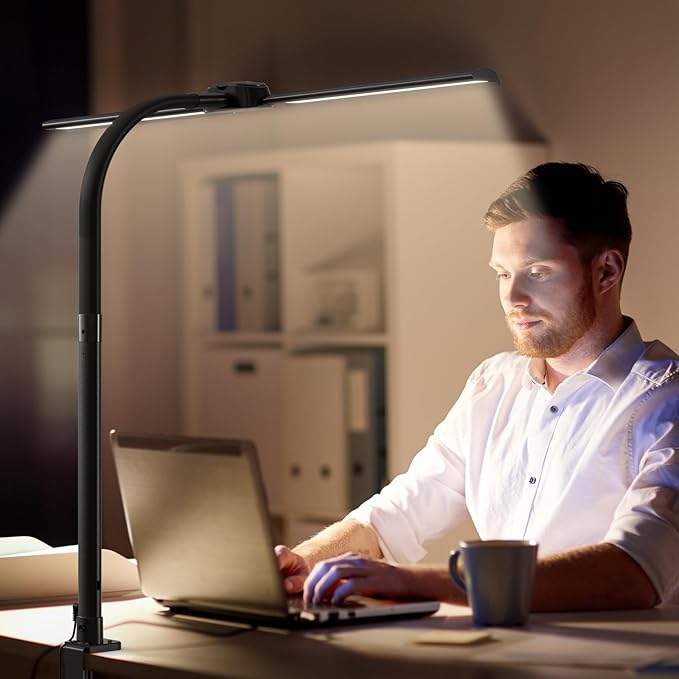 Led Desk Lamp with USB Charging Port Architect Task Dual Lamps for Home Office with Atmosphere Lighting, 24W Ultra Bright Modern Flexible Gooseneck Tall Table Light 5 Color Modes for Drafting Reading