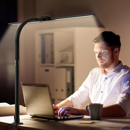 Led Desk Lamp with USB Charging Port Architect Task Dual Lamps for Home Office with Atmosphere Lighting, 24W Ultra Bright Modern Flexible Gooseneck Tall Table Light 5 Color Modes for Drafting Reading