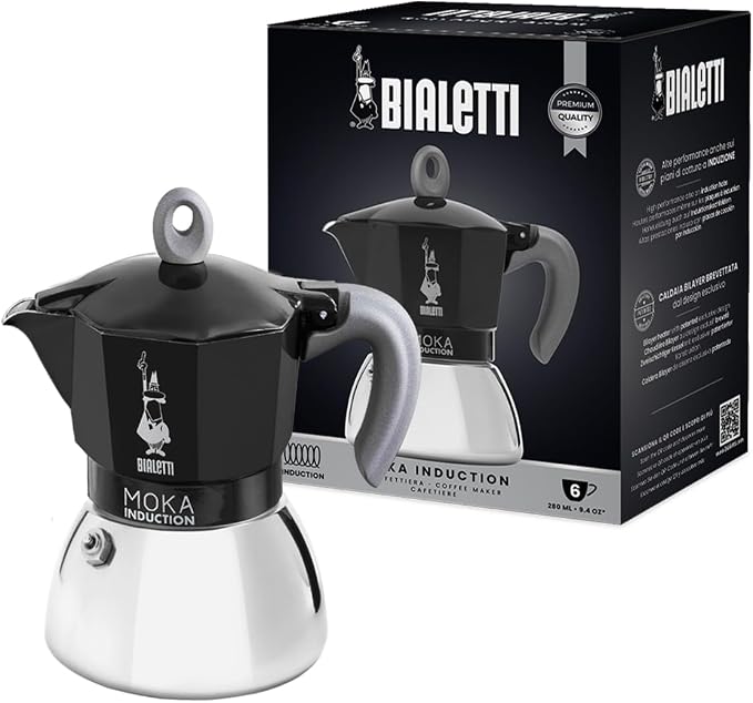 Bialetti - Moka Induction, Moka Pot, Suitable for all Types of Hobs, 6 Cups Espresso (9.4 Oz Espresso), 280 ml, Black