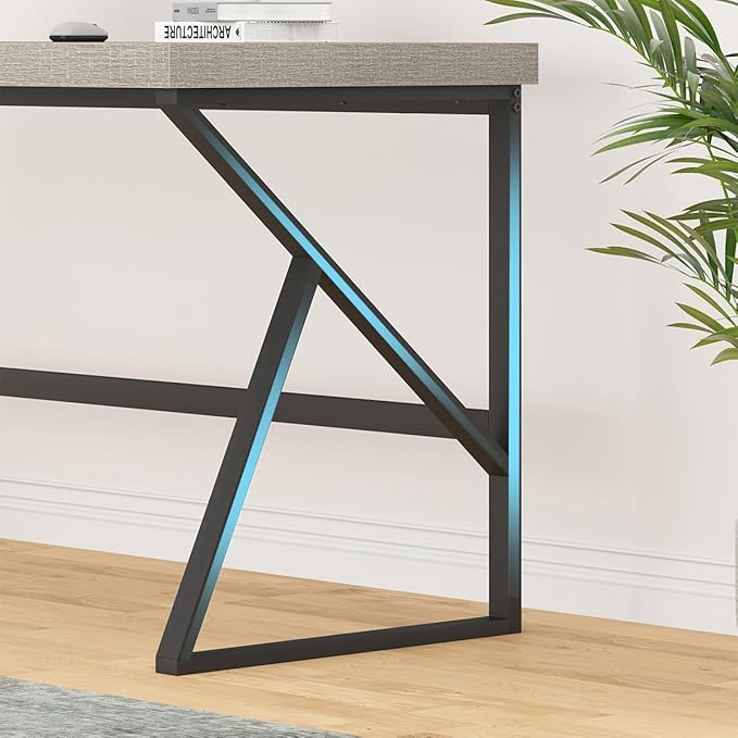 HSH Large Computer Desk, Industrial Metal Wood Gray Home Office Desk, Modern Long Work Study Writing Gaming Table, Student Simple PC Laptop Desk for Bedroom Living Room, Light Grey Oak, 60 Inch