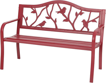 Sophia & William Outdoor Patio Metal Park Bench Red, Steel Frame Bench with Backrest and Armrests for Porch, Patio, Garden, Lawn, Balcony, Backyard and Indoor, 50.4”Wx23.5”D x35.0”H
