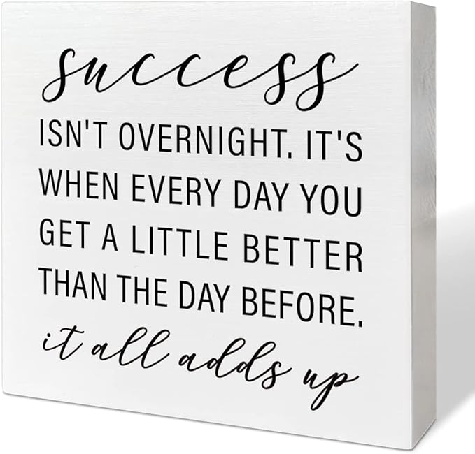 Home Office Desk Wooden Box Sign Decor, Success Isn't Overnight, Inspirational Quotes Desk Decor Motivational Desk Decorations for Women Men Student Office Classroom School