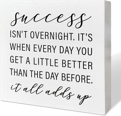 Home Office Desk Wooden Box Sign Decor, Success Isn't Overnight, Inspirational Quotes Desk Decor Motivational Desk Decorations for Women Men Student Office Classroom School