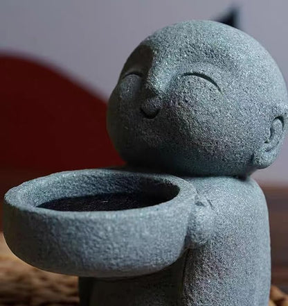 livelyfish 3pcs Japanese Monk Statue Praying Zen Sandstone Buddha Statues Asian Garden Sculptures for Good Luck Feng Shui Home Decor, A