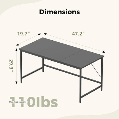 Mericonia 48x20 Inch Computer Desk, 0.6" Thick Small Office Table | Modern Simple Style, Small Study & Writing Table for Home Bedroom Work, Black