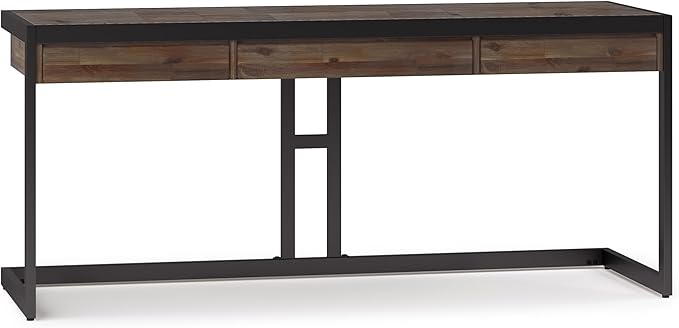SIMPLIHOME Erina SOLID WOOD and Metal Modern Industrial 72 inch Wide Home Office Desk, Writing Table, Workstation, Study Table Furniture in Rustic Natural Aged Brown with 2 Drawers
