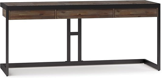 SIMPLIHOME Erina SOLID WOOD and Metal Modern Industrial 72 inch Wide Home Office Desk, Writing Table, Workstation, Study Table Furniture in Rustic Natural Aged Brown with 2 Drawers