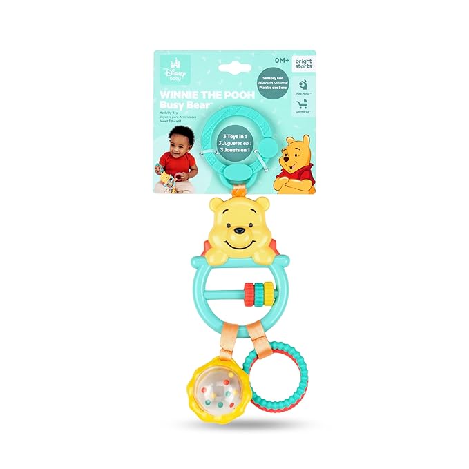 Bright Starts Disney Baby Winnie The Pooh Busy Bear Activity Toy, Unisex Stroller Toy, Newborns & Up