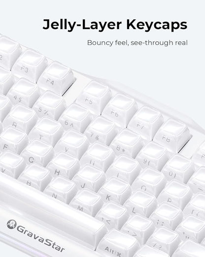 GravaStar Mercury K1 75% Wireless Mechanical Gaming Keyboard RGB Backlit | Gasket Mount, Hot Swappable Linear Switches, Creamy Sound Keyboard, 2.4GHz/USB-C/Bluetooth 5.0, for Win/Mac【Opaline White】