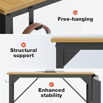 OLIXIS Computer Small Desk 32 Inch Home Office Writing Study Work Storage Bag Headphone Hooks Simple Wood Kids Student Table, Modern Nature
