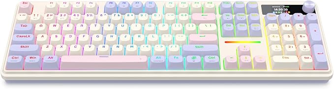 Redragon K762 PRO Wireless 104-Key Gasket Gaming Keyboard, Screen & Knob | Easy-Control LED Info Display, 0-Delay Tri-Mode, Cushioned 5-Layer Noise Dampening for Creamy Thocky Sound, Full-Size 104-Key