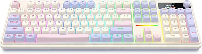 Redragon K762 PRO Wireless 104-Key Gasket Gaming Keyboard, Screen & Knob | Easy-Control LED Info Display, 0-Delay Tri-Mode, Cushioned 5-Layer Noise Dampening for Creamy Thocky Sound, Full-Size 104-Key